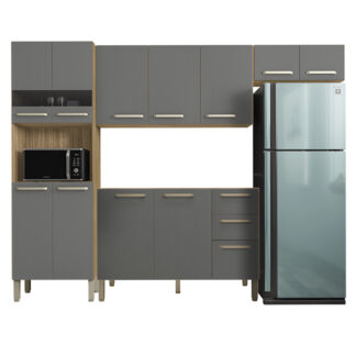 Cozinha Modulada 4 Peças 12 Portas 2 Gavetas Versalhes Kit's Paraná - Freijo Gris